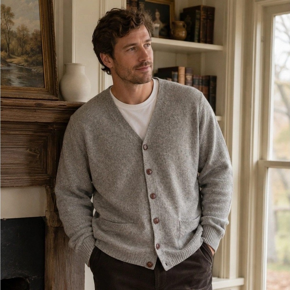 Jos. A. Bank Executive Collection Grey Lambswool Blend Cardigan Sweater Mens XL